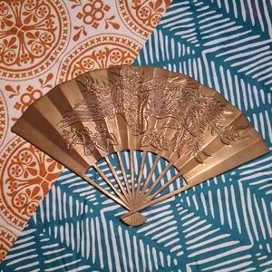 Vintage Brass Fan With Phoenix